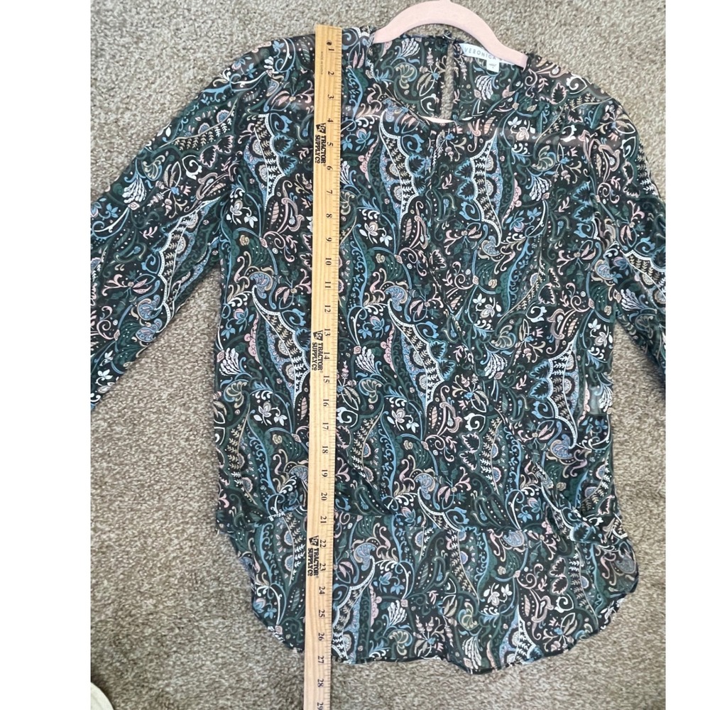 Veronica Beard 100% Silk Paisley Faux Wrap Blouse Sheer Long Sleeve Black Size 4 - Picture 11 of 13